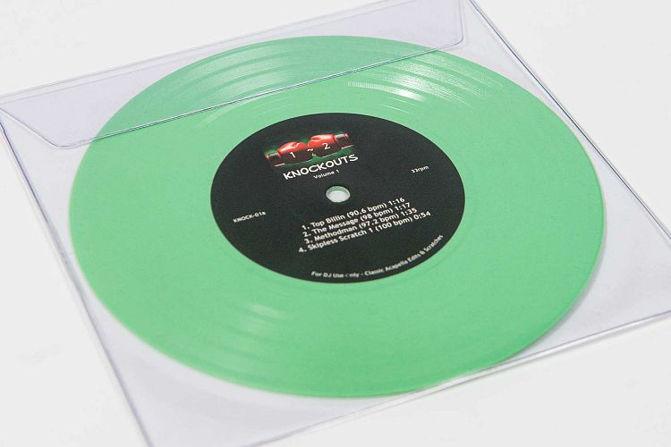 Colour vinyl in clear plastic sleeve.