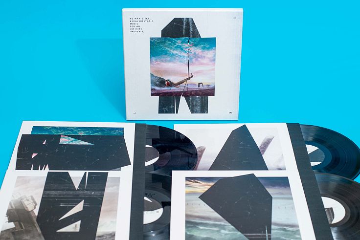 Four printed vinyl sleeves housed in custom designed thick cardboard slipcase box.