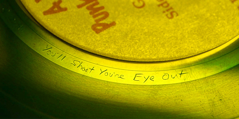 Message engraved into the runout groove of a vinyl record